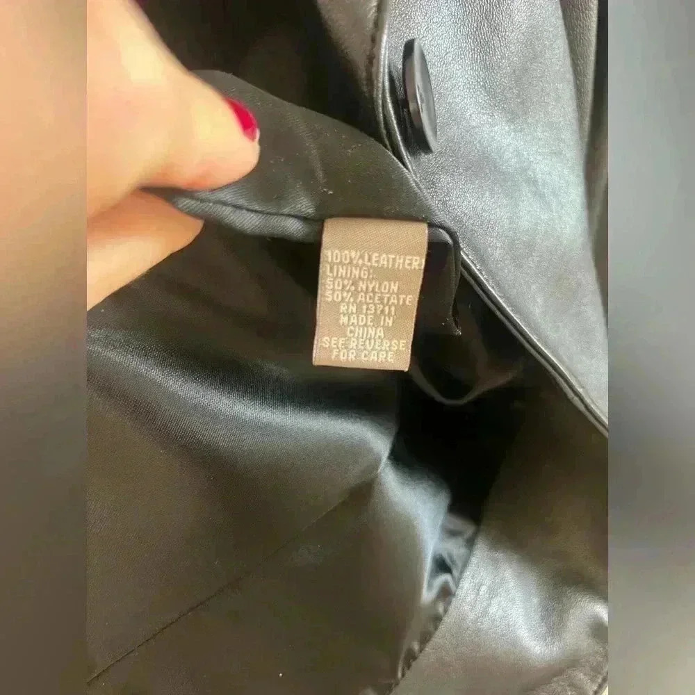 VALERIE STEVENS| Y2K black 100%leather blazer jacket button closure pockets|M - Picture 9 of 16
